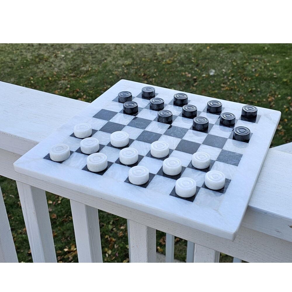 Marble Checkers set, Black & White, stone checkers game set, checkers game board
